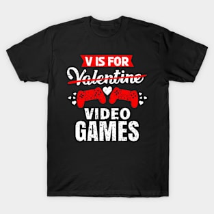 Funny V Is For Video Games Valentines Day T-Shirt